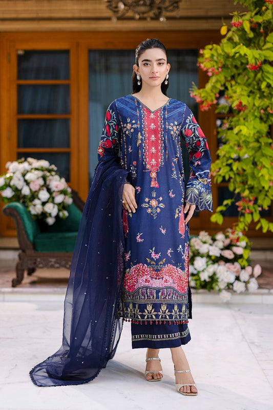 Dhanak | Silk Pret | Silk Tunic - 2PCS HAND EMBELLISHED SHIRT WITH TROUSER- NAVY BLUE