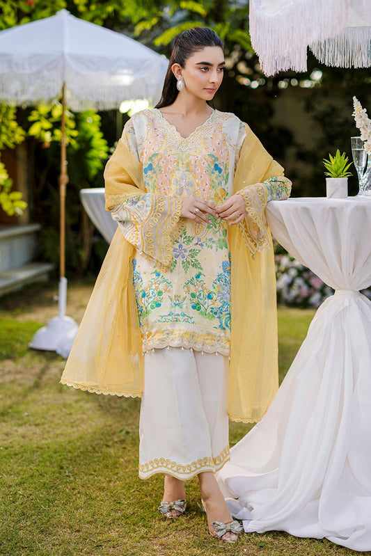 Dhanak | Silk Pret | Silk Tunic - 2PCS HAND EMBELLISHED SHIRT WITH TROUSER- YELLOW