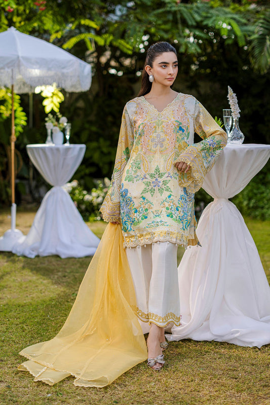 Dhanak | Silk Pret | Silk Tunic - 2PCS HAND EMBELLISHED SHIRT WITH TROUSER- YELLOW