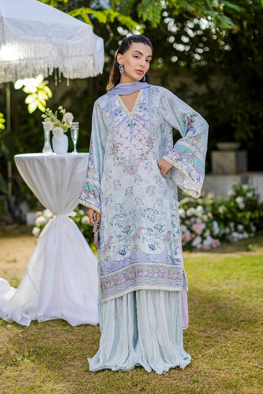 Dhanak | Silk Pret | Silk Tunic - 2PCS HAND EMBELLISHED SHIRT WITH TROUSER- SKY BLUE