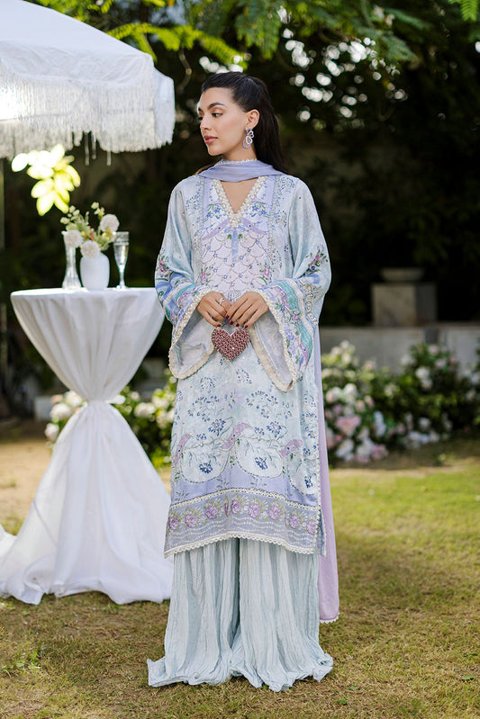 Dhanak | Silk Pret | Silk Tunic - 2PCS HAND EMBELLISHED SHIRT WITH TROUSER- SKY BLUE