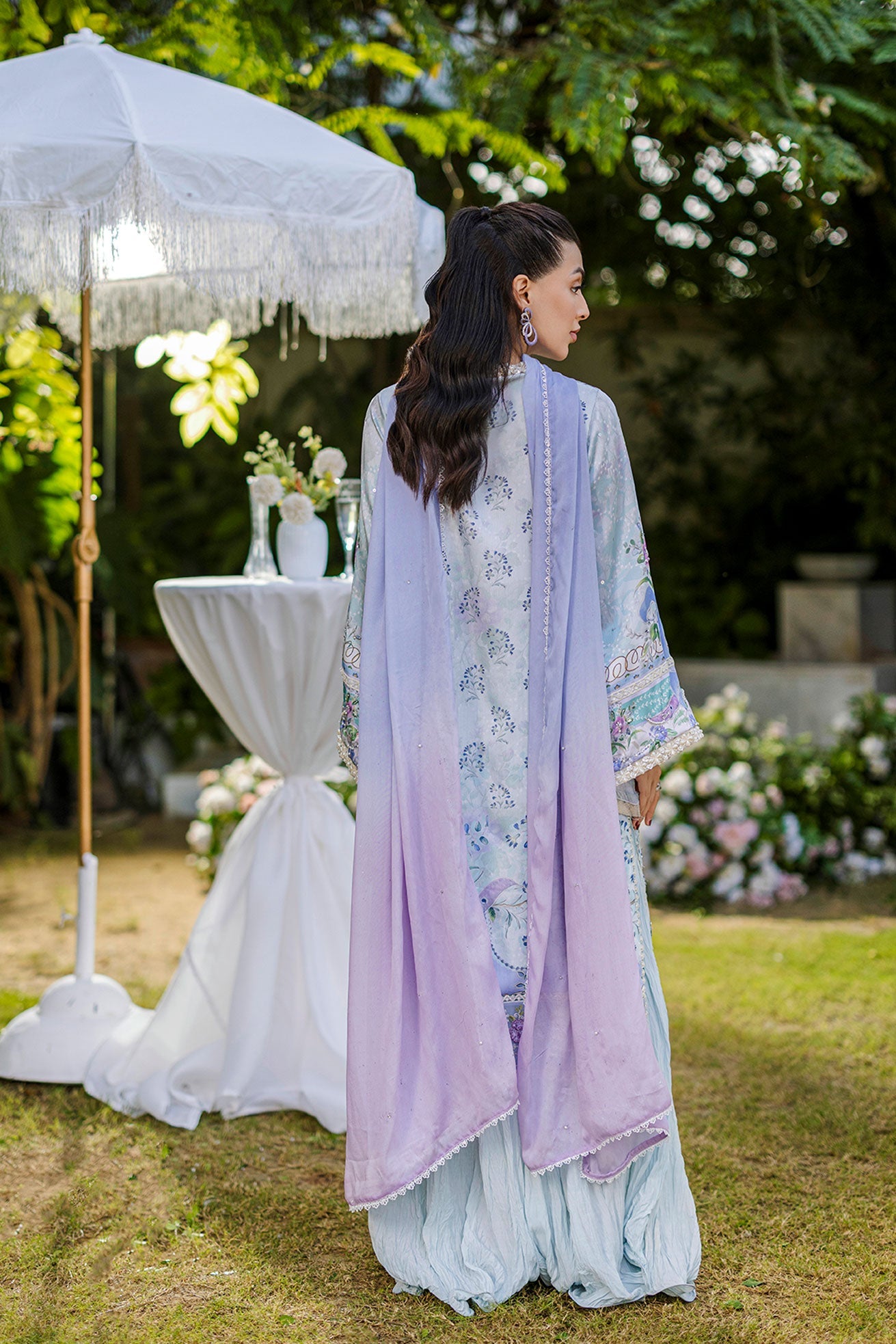 Dhanak | Silk Pret | Silk Tunic - 2PCS HAND EMBELLISHED SHIRT WITH TROUSER- SKY BLUE