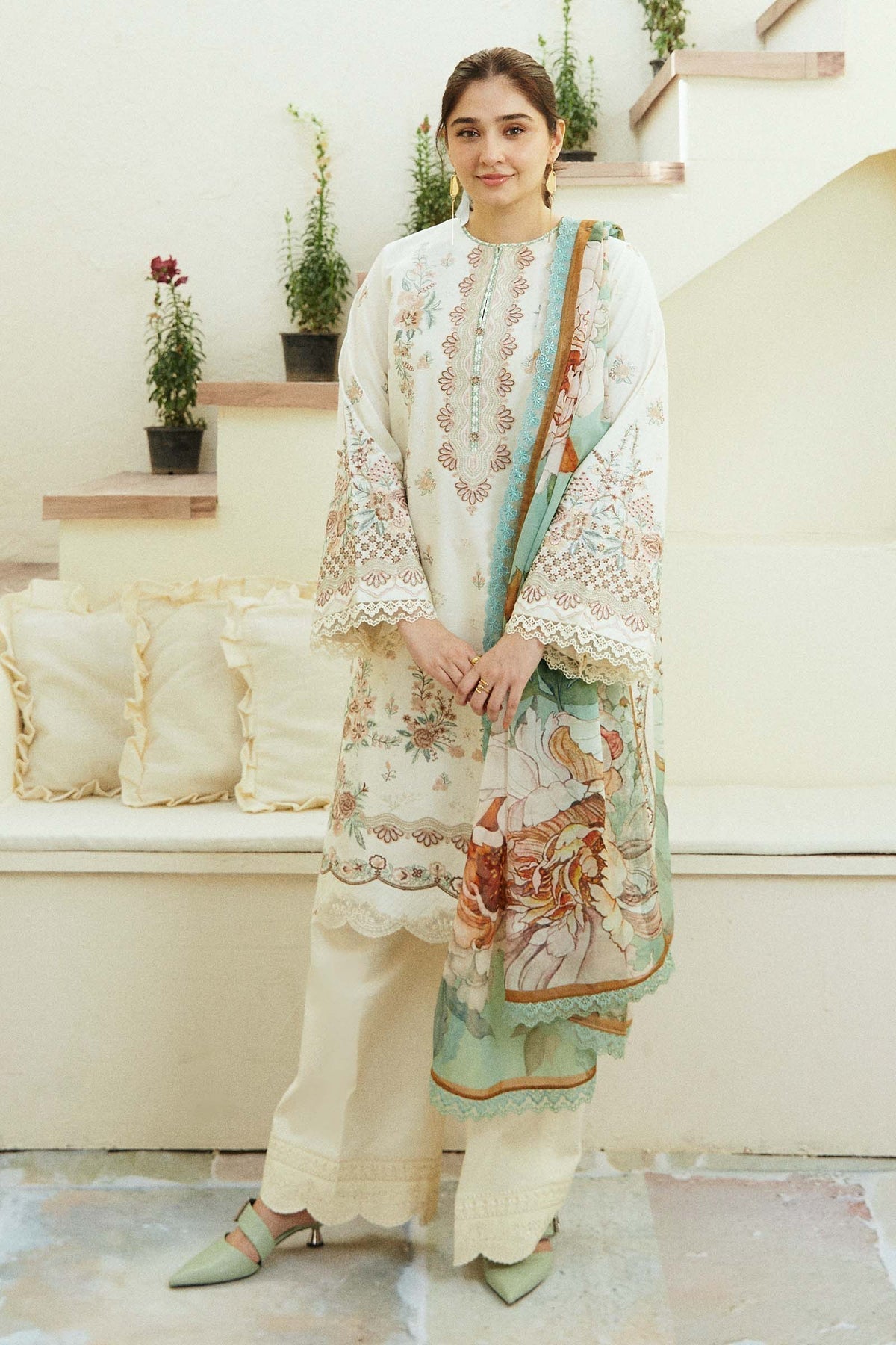 Zara Shahjahan | Coco Lawn Eid Edit 24 | IVORY-D10 - House Of Anaya