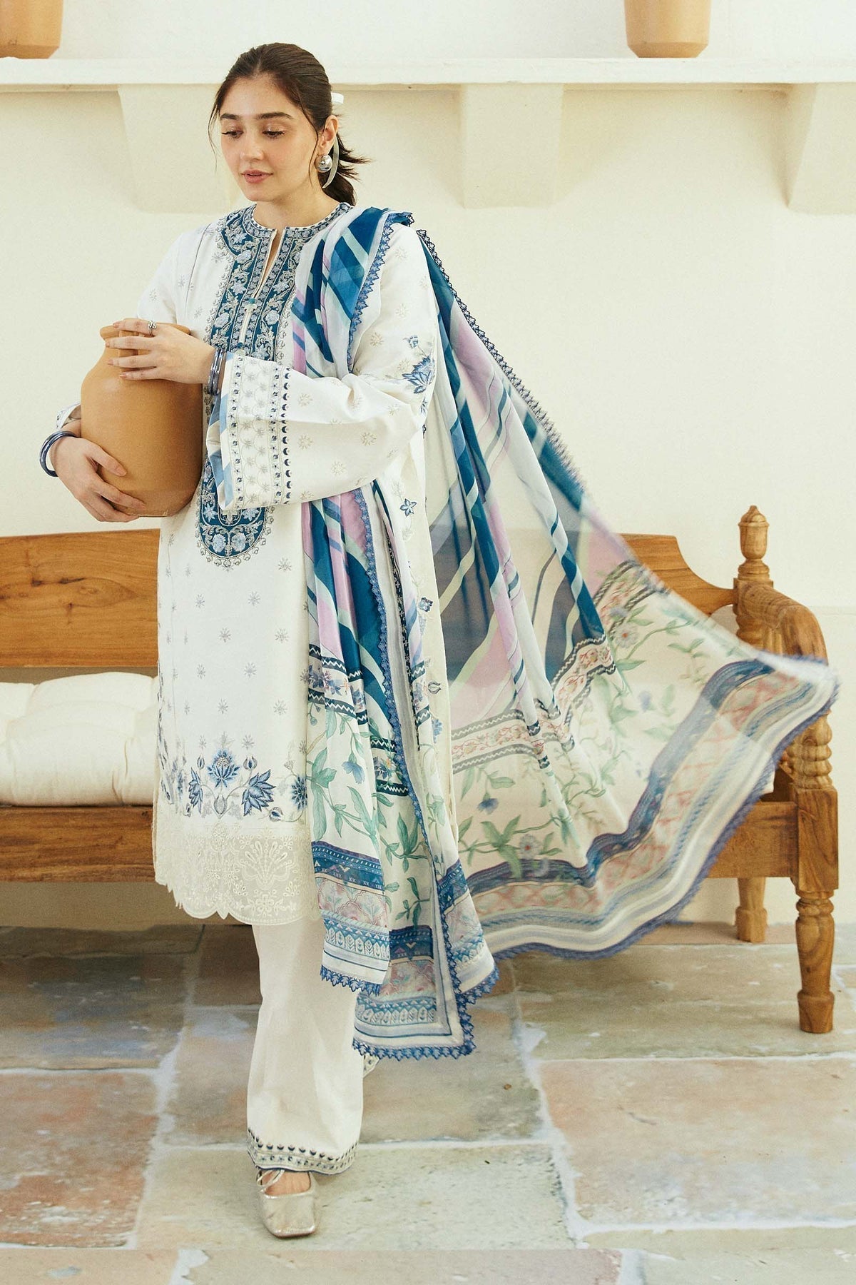 Zara Shahjahan | Coco Lawn Eid Edit 24 | IVORY-D4 - House Of Anaya