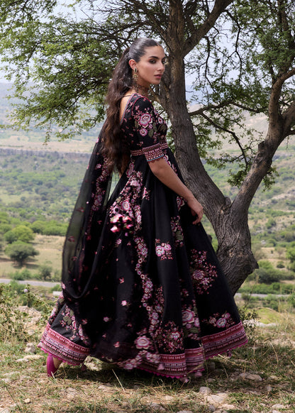 Hussain Rehar Kashmala | Black Cross-Stitch Panelled Pishwas Lawn Suit