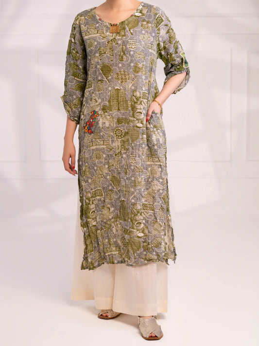 Almirah | Tale of heritage | Light Green Dobby Kurti - AL-LK-1080