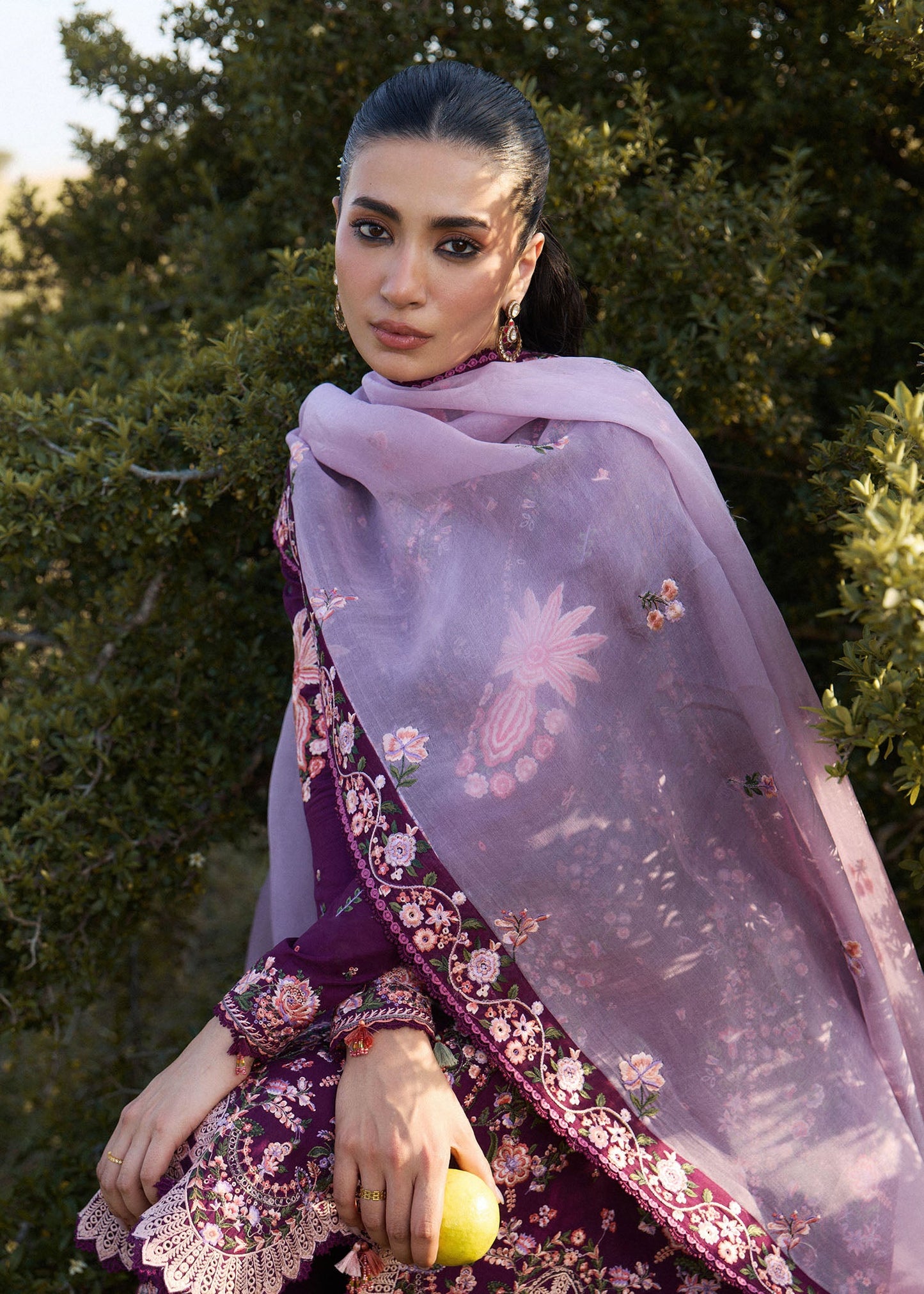 Hussain Rehar Lyla | Plum Panelled Peplum & Tulip Shalwar Lawn Suit