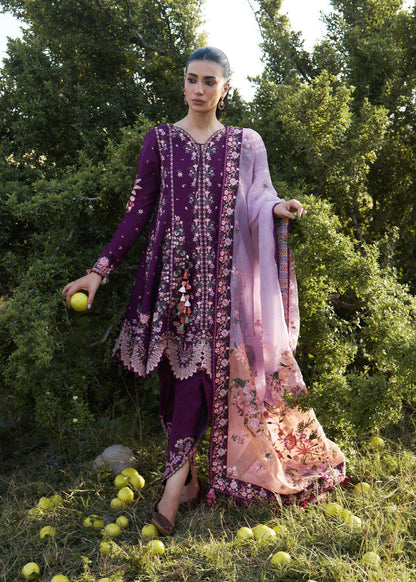 Hussain Rehar Lyla | Plum Panelled Peplum & Tulip Shalwar Lawn Suit