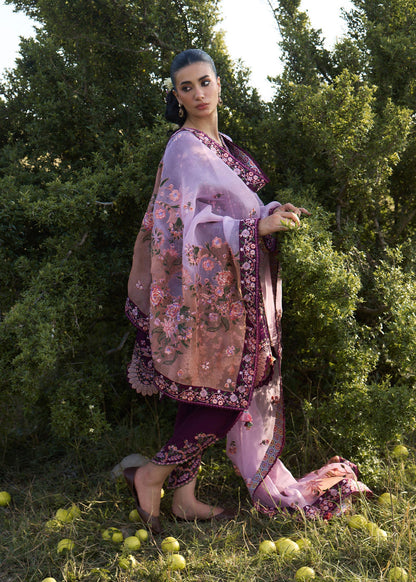 Hussain Rehar Lyla | Plum Panelled Peplum & Tulip Shalwar Lawn Suit