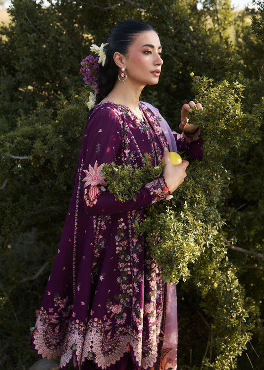 Hussain Rehar Lyla | Plum Panelled Peplum & Tulip Shalwar Lawn Suit