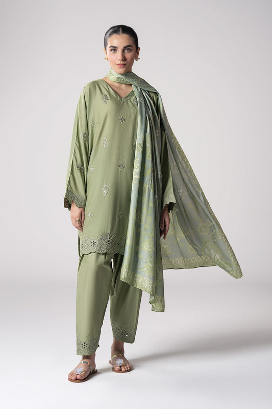 Maria B | Basics RTW | 3 Pc Embroidered Lurex Stripe Suit | MB-CS25-143