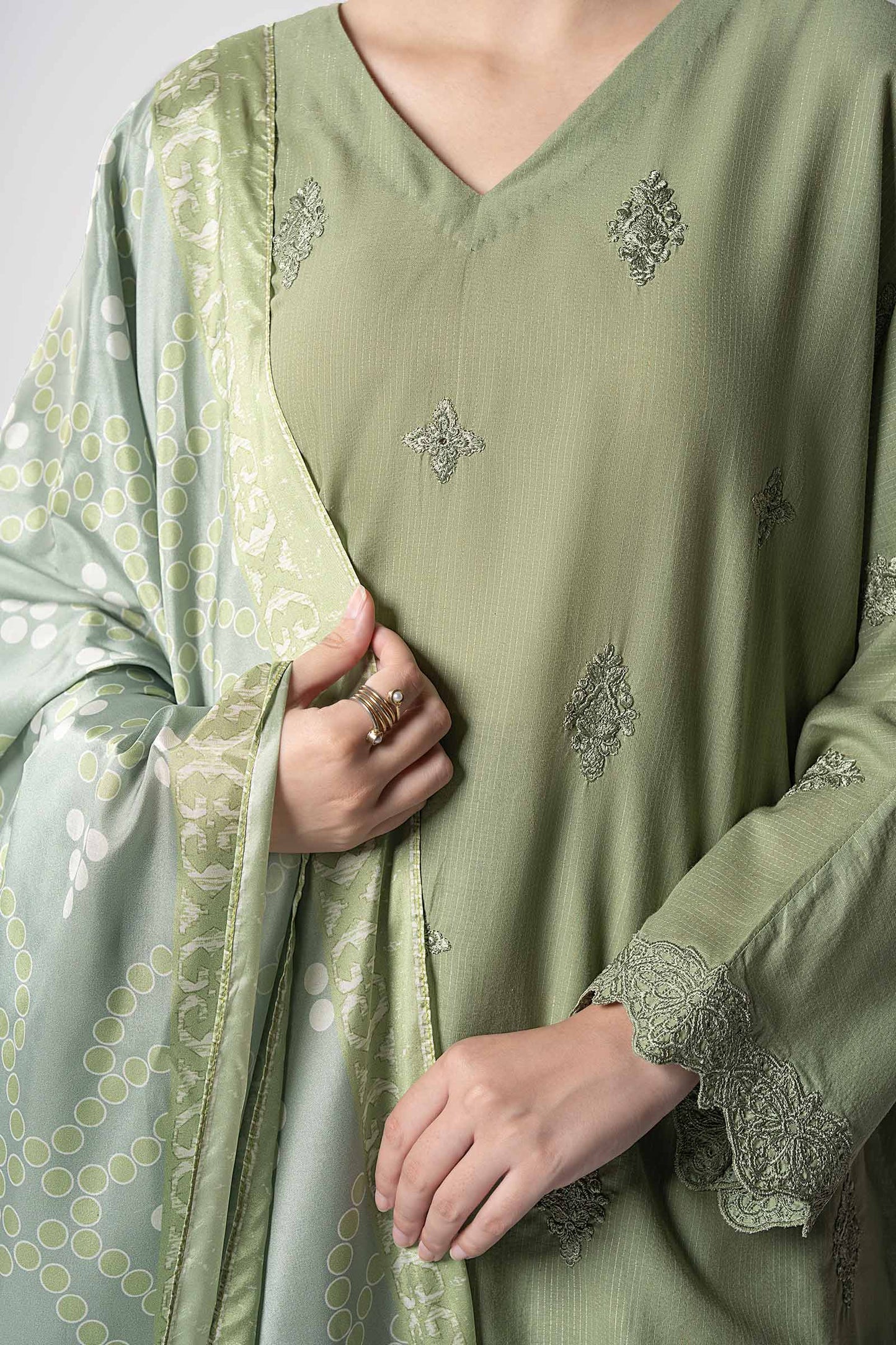 Maria B | Basics RTW | 3 Pc Embroidered Lurex Stripe Suit | MB-CS25-143