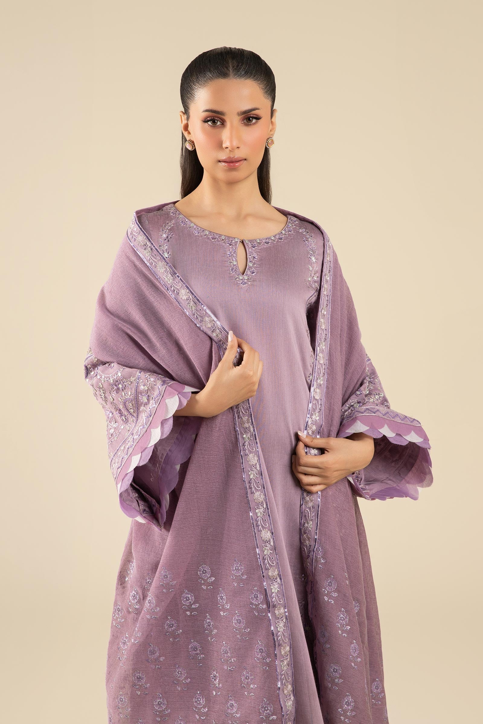 Maria B | Basics RTW | 3 Pc Embroidered Two Tone Silk Suit | MB-FS25-17