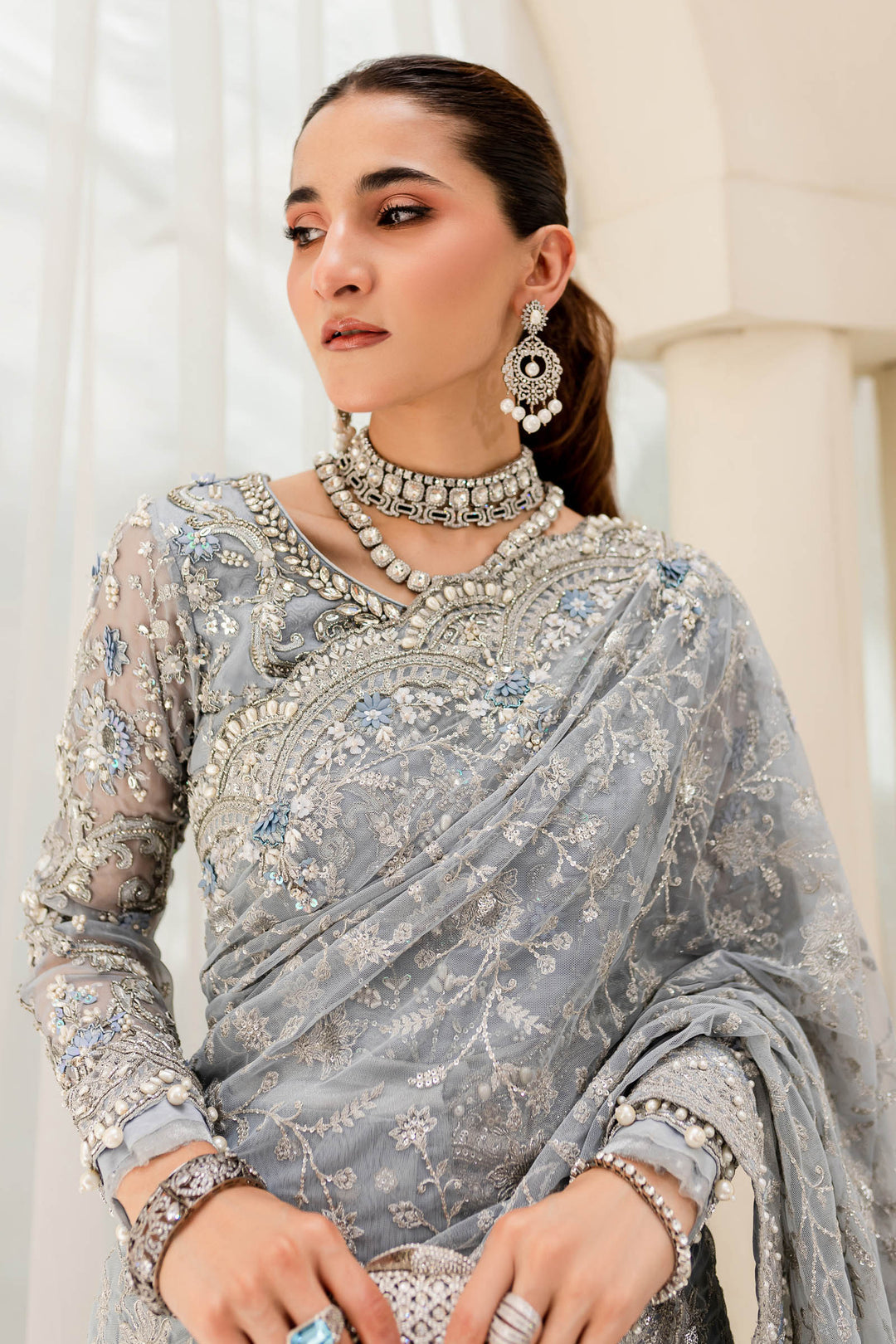 Maria B | Bridal Couture | Ice Blue MC-908 - House Of Anaya
