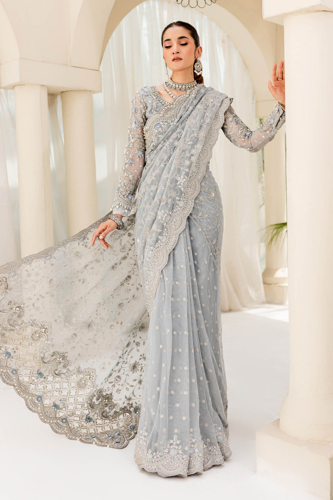 Maria B | Bridal Couture | Ice Blue MC-908 - House Of Anaya