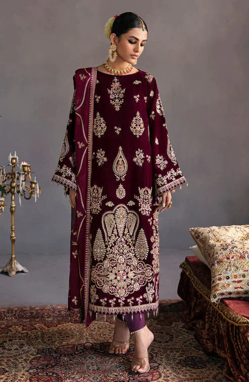 Emaan Adeel Makhmal Embroidered Velvet 3Pc Suit MK-04 HAYAL - Riwayat-e-khas