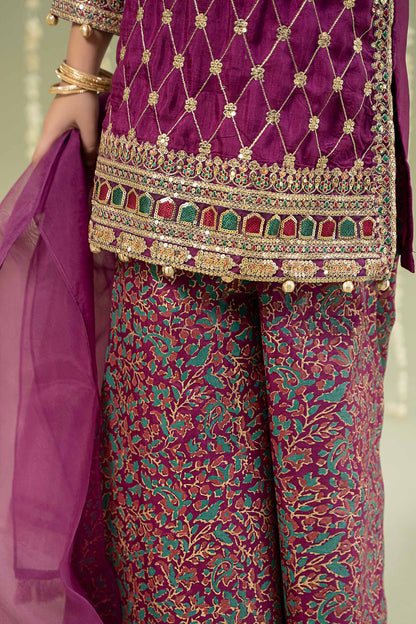 Maria B | 3 Piece Embroidered Raw Silk Suit | MKS-W24-28 - Libasekhas