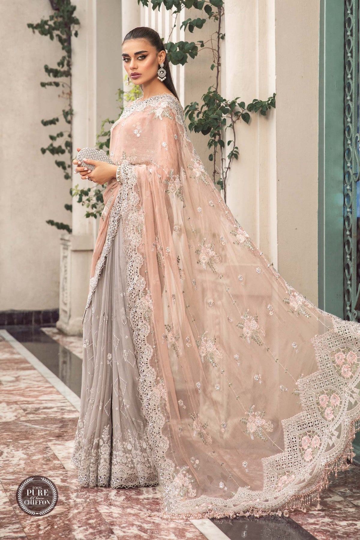 NEW MARIA B - MPC-23-105 Peach And Grey - Riwayat-e-khas