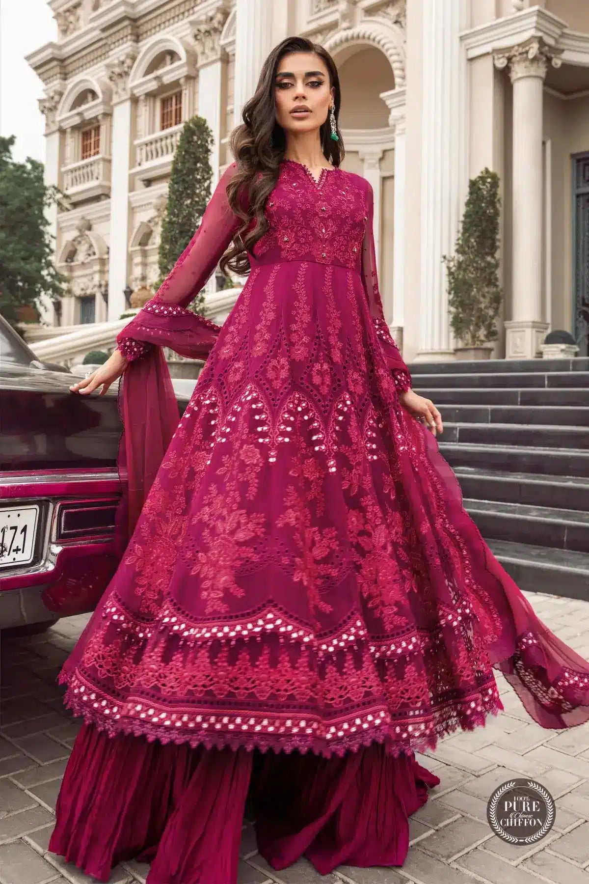 Maria B | Luxury Chiffon Collection | Magenta Pink - House Of Anaya