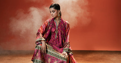 Maria B | Silk Prints | 3 Piece Embroidered Satin Silk Suit