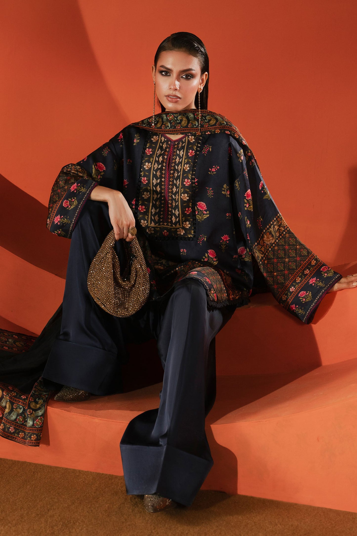 Maria B | Silk Prints | 3 Piece Printed Satin Silk Suit