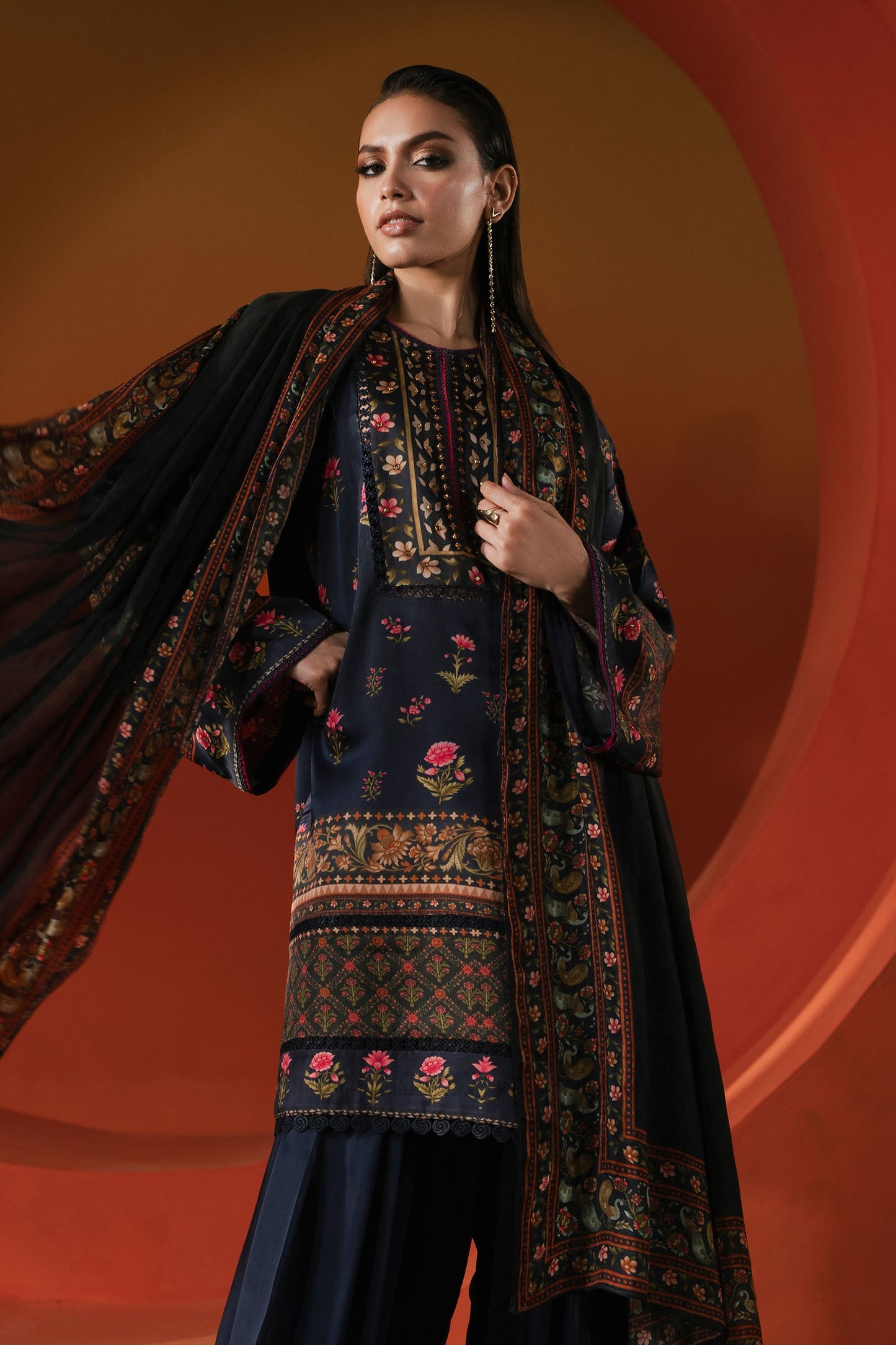 Maria B | Silk Prints | 3 Piece Printed Satin Silk Suit