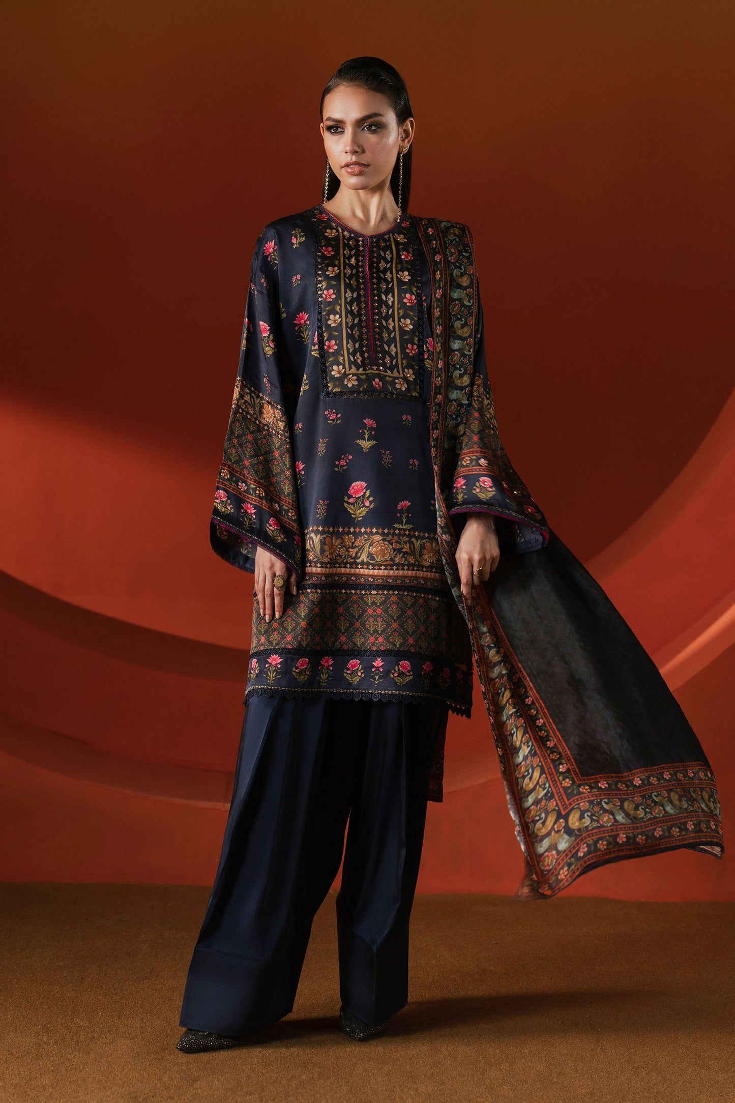 Maria B | Silk Prints | 3 Piece Printed Satin Silk Suit