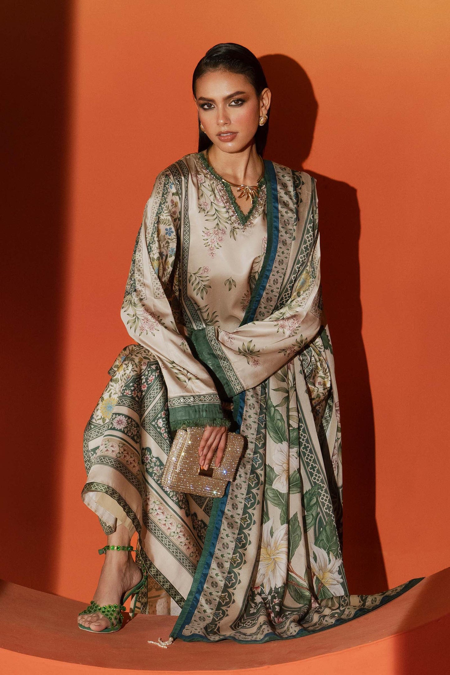 Maria B | Silk Prints | 3 Piece Embellished Satin Silk Suit