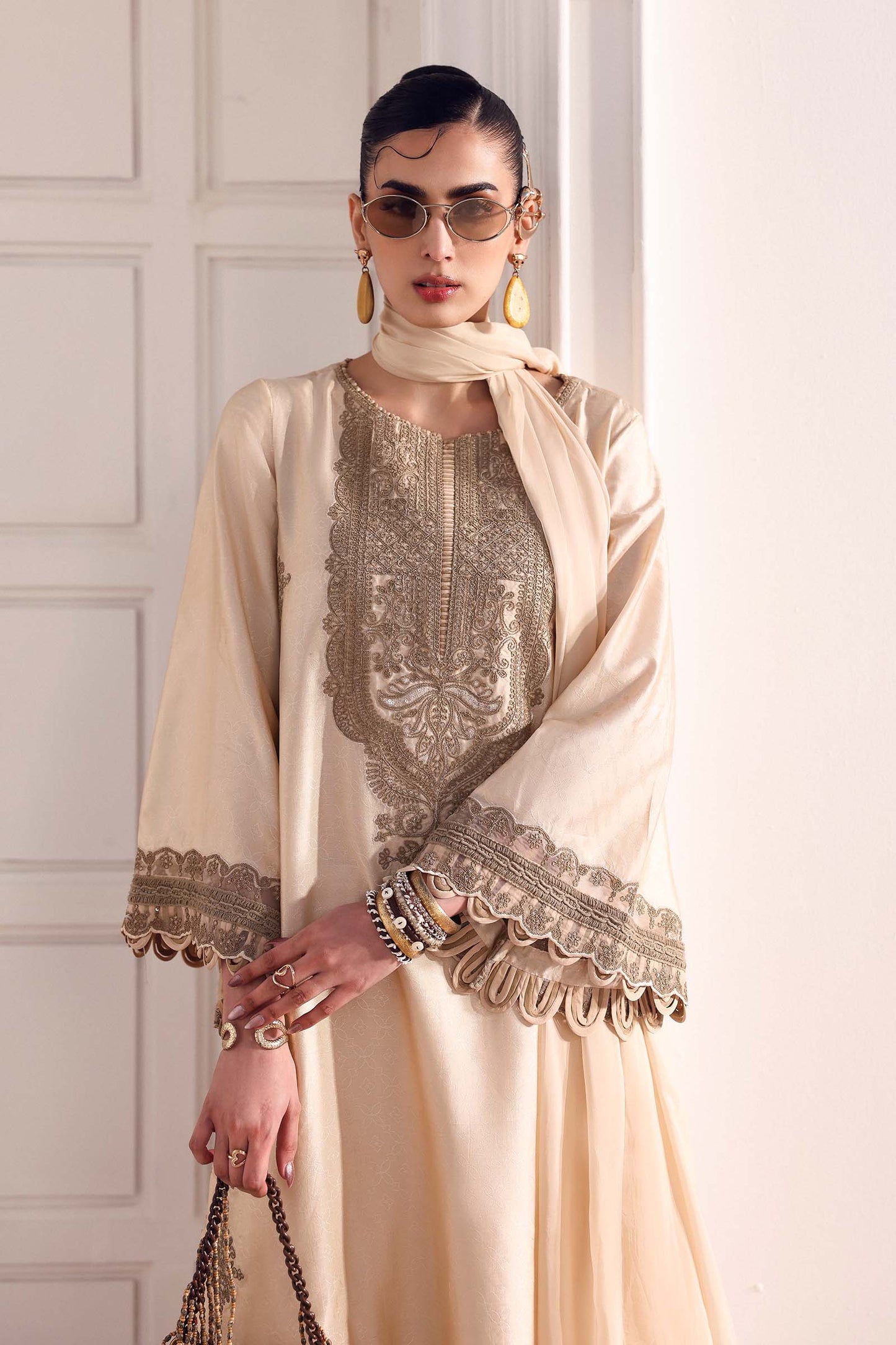 Maria B | Eid Collection 26 | 3 Piece Embroidered Self Tassel Silk Suit