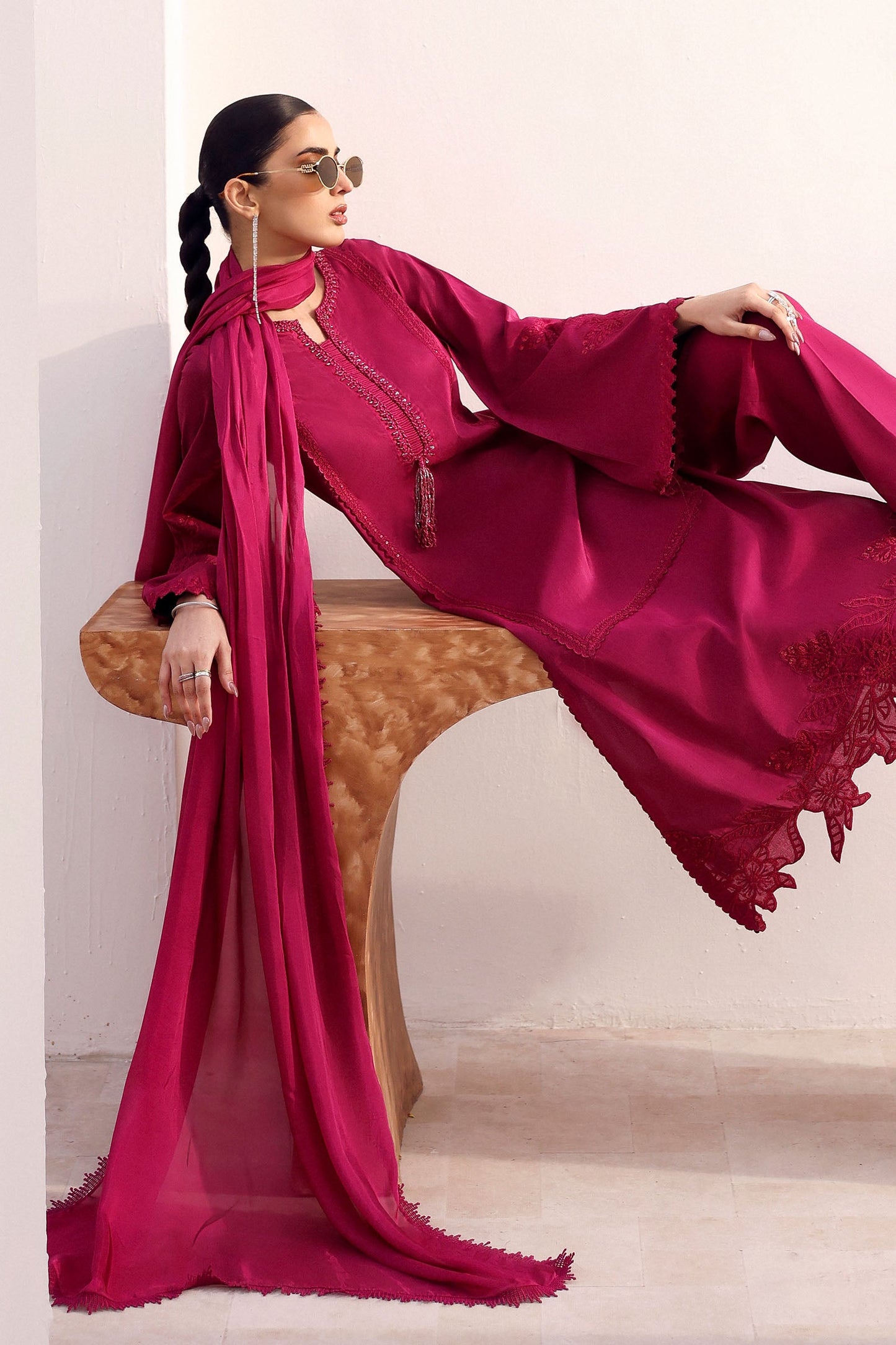 Maria B | Eid Collection Formals 26 | 3 Piece Embroidered Tassel Silk Suit