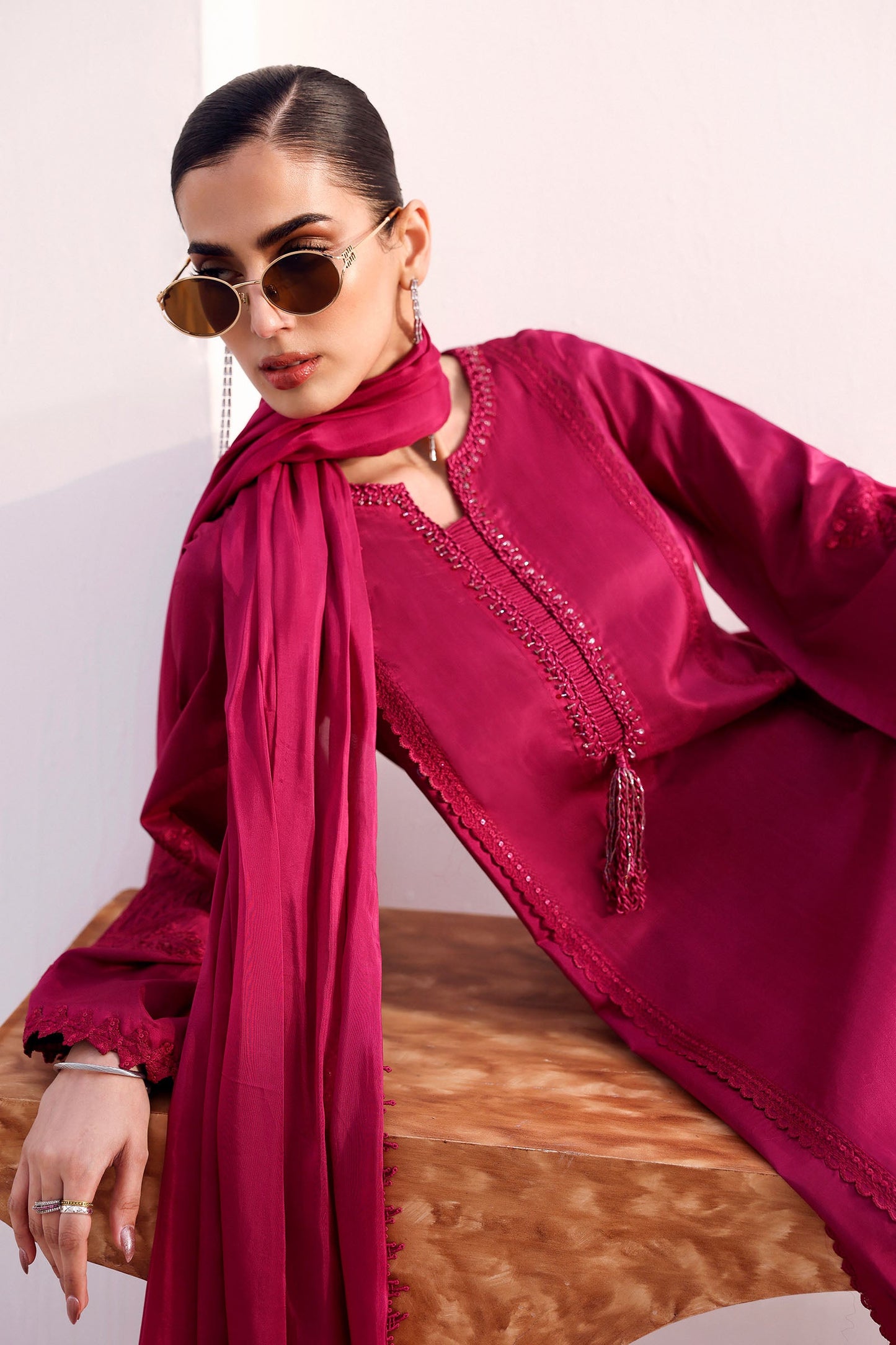 Maria B | Eid Collection Formals 26 | 3 Piece Embroidered Tassel Silk Suit