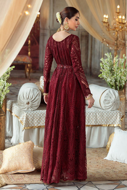 Motifz-2776-MAROON EMBROIDERED SILK NET FABRIC - Riwayat-e-khas