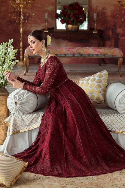 Motifz-2776-MAROON EMBROIDERED SILK NET FABRIC - Riwayat-e-khas