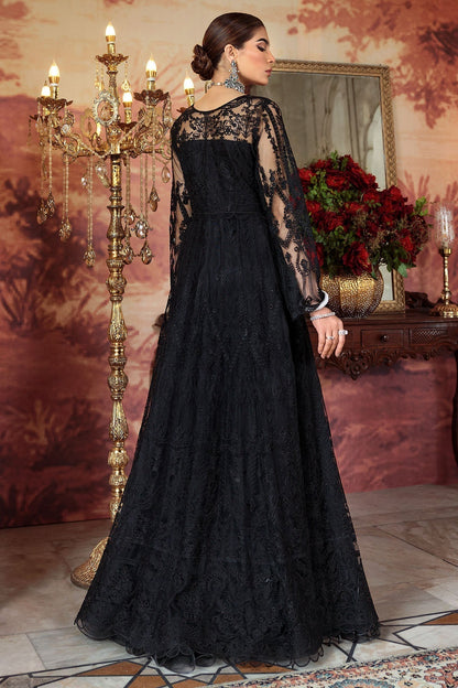 Motifz-2777-BLACK EMBROIDERED SILK NET FABRIC - Riwayat-e-khas