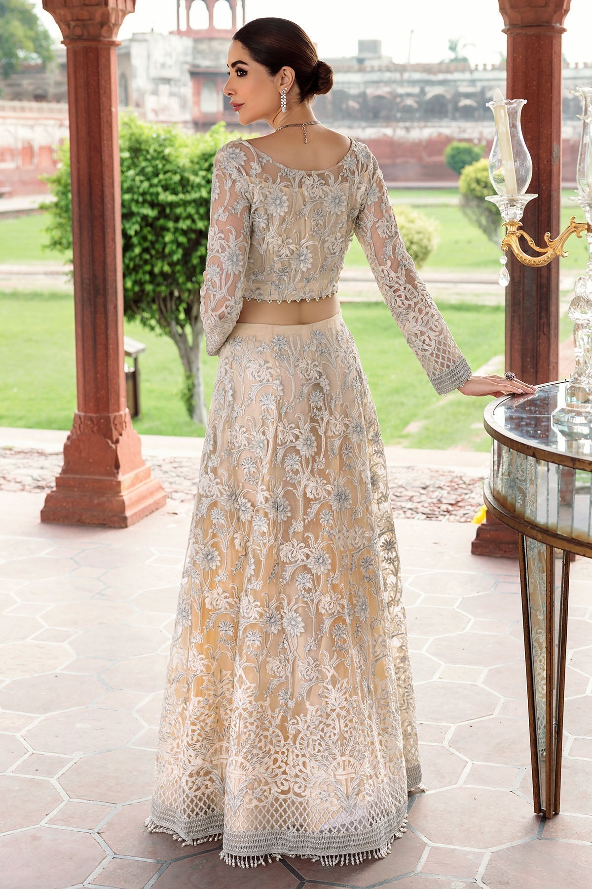Motifz-2782-OFF-WHITE EMBROIDERED SILK NET FABRIC - Riwayat-e-khas