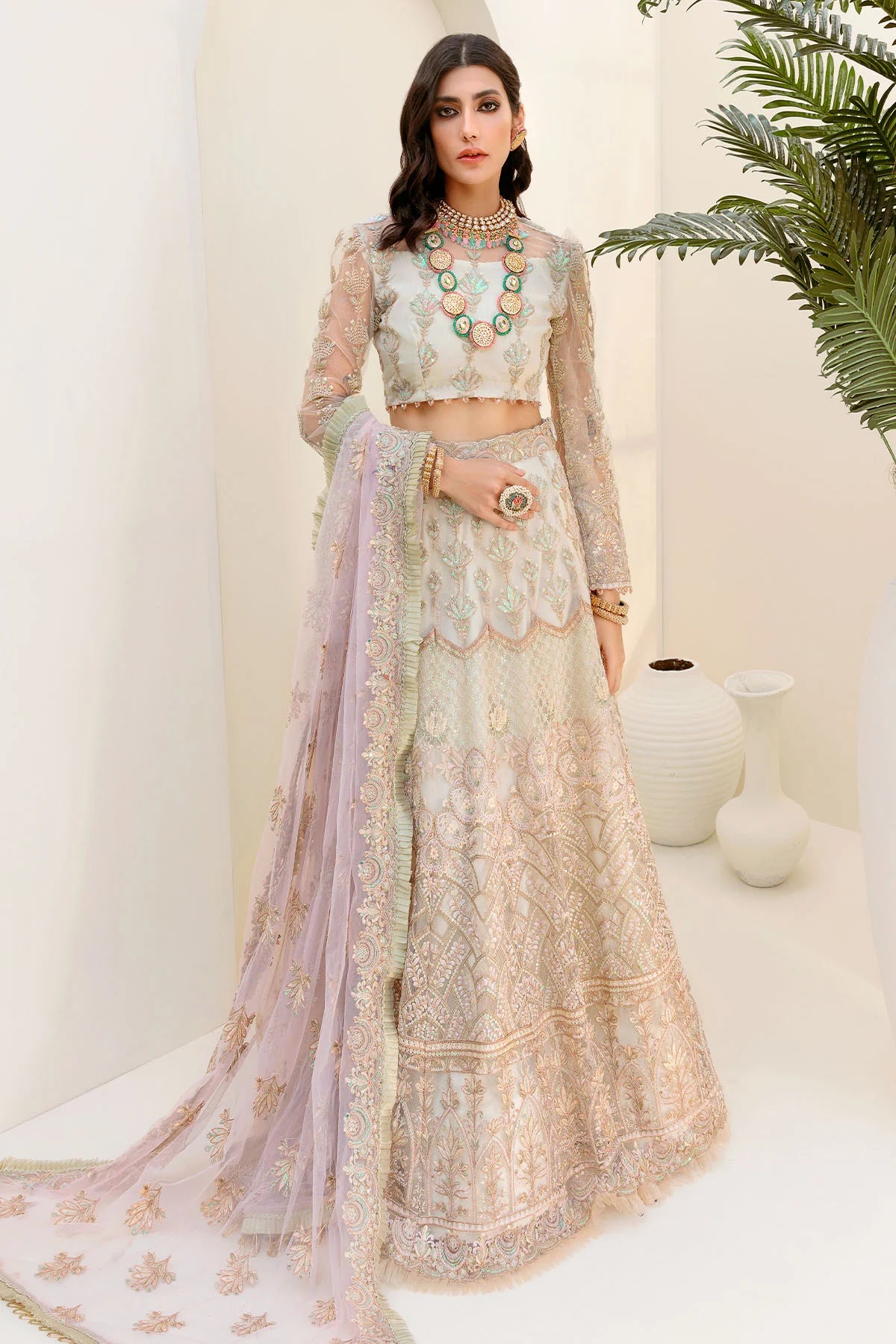 Motifz | EMBROIDERED SILK NET | 3186-PINK-SALT