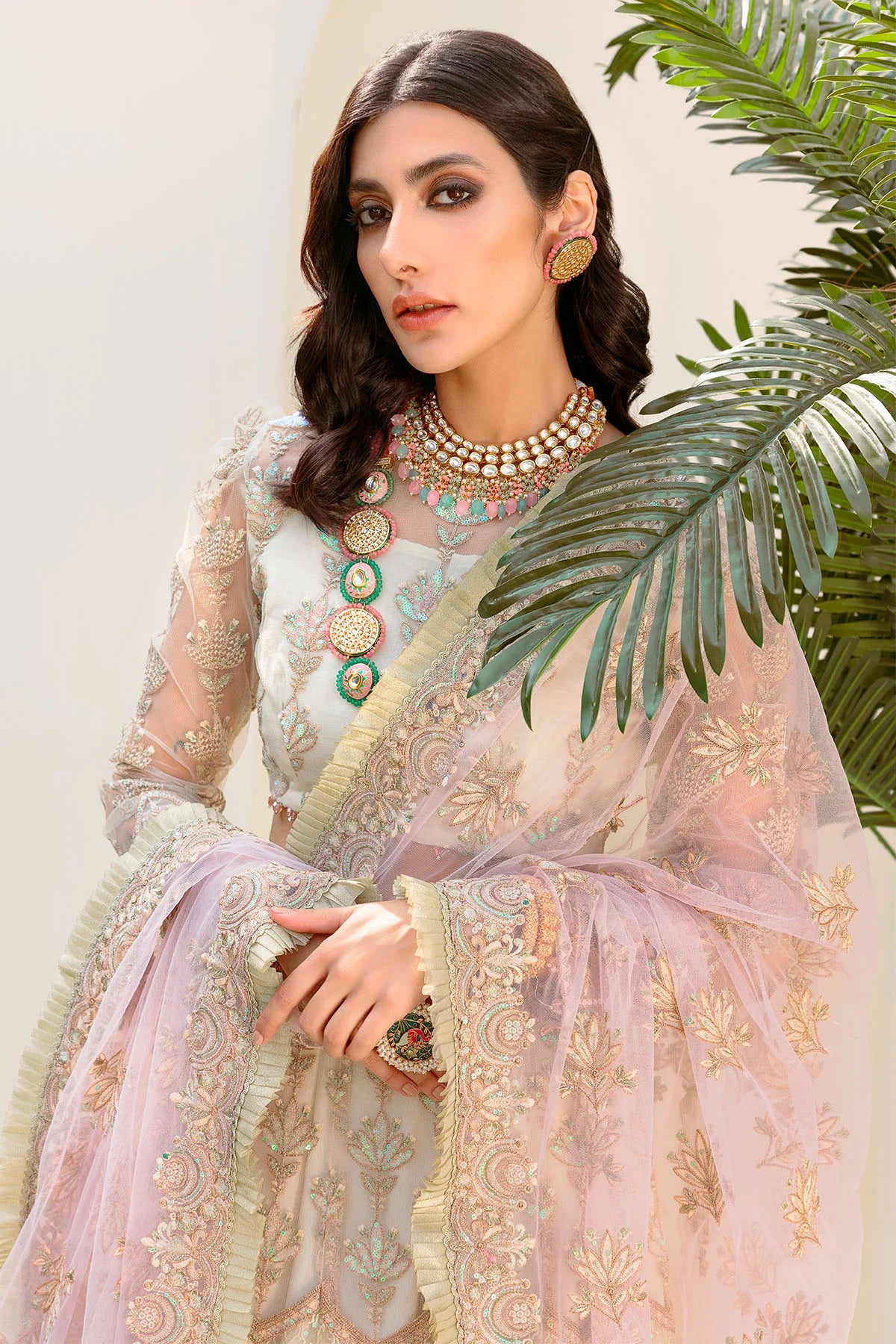 Motifz | EMBROIDERED SILK NET | 3186-PINK-SALT