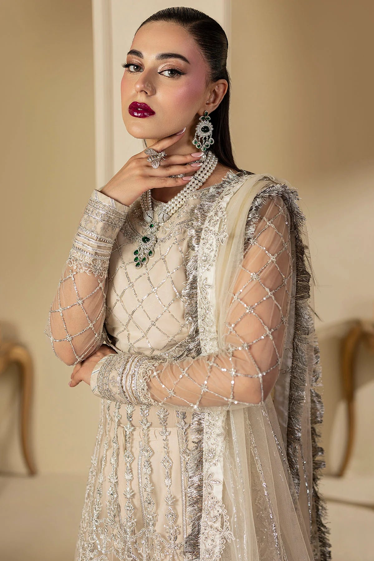 Motifz | EMBROIDERED SILK NET | 5131-DOVE
