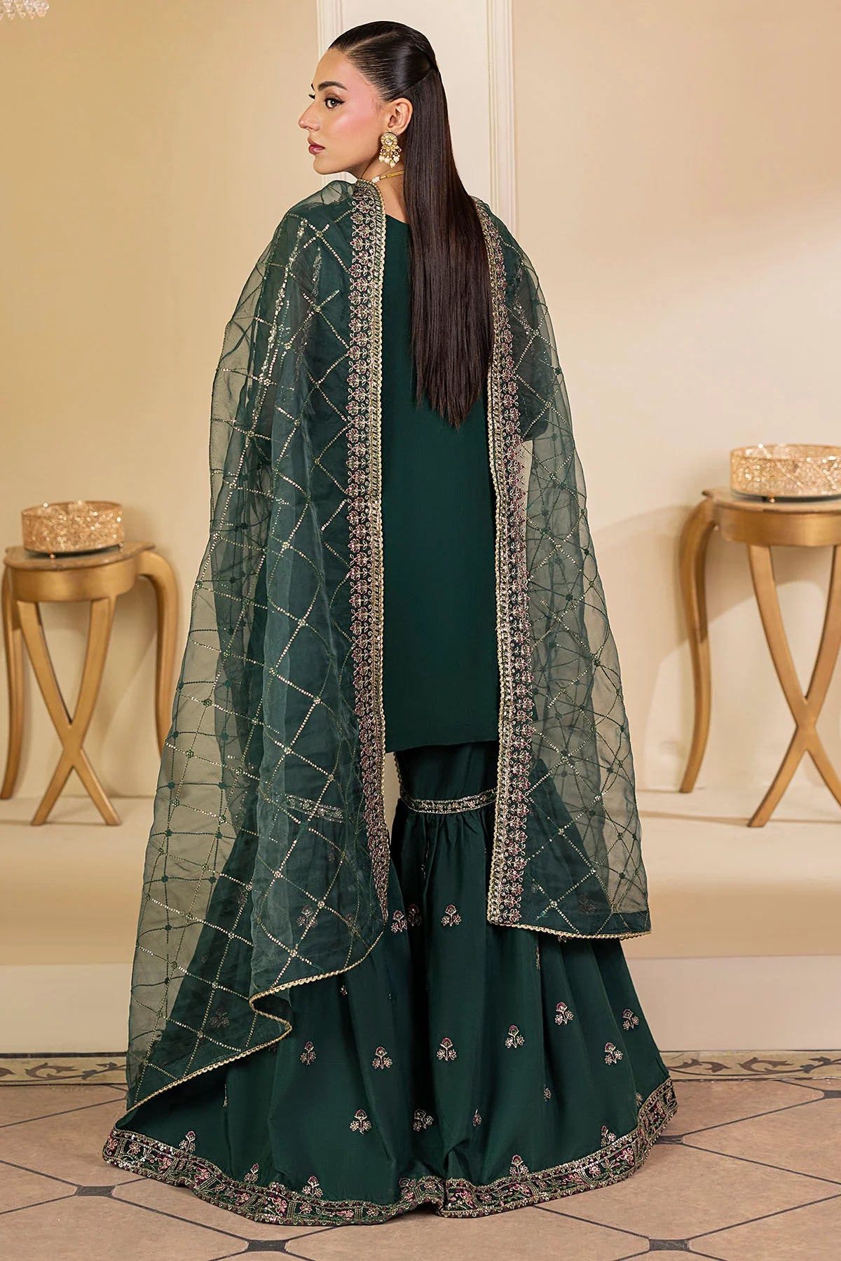 Motifz | EMBROIDERED CRINKLE CHIFFON | 5135-JADE