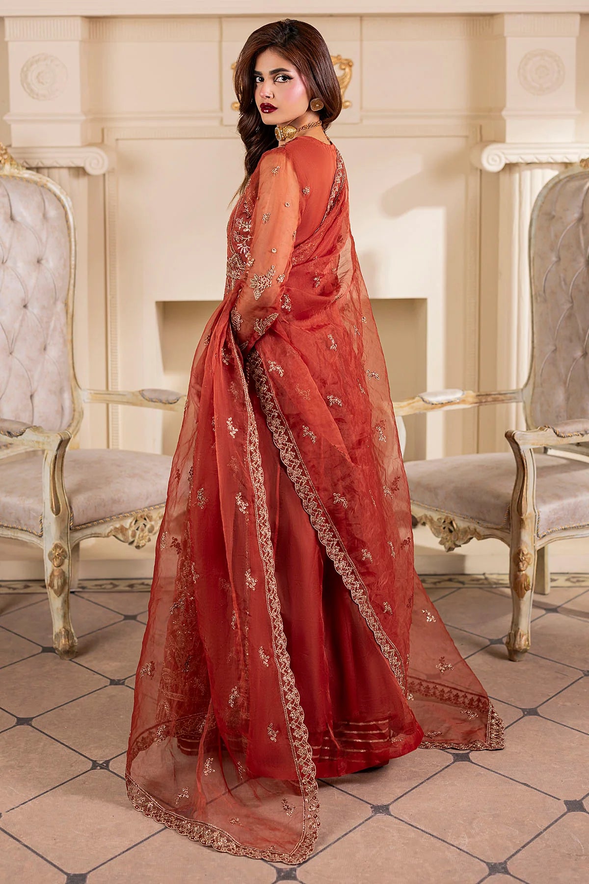 Motifz | EMBROIDERED ORGANZA | 5139-BRANDY