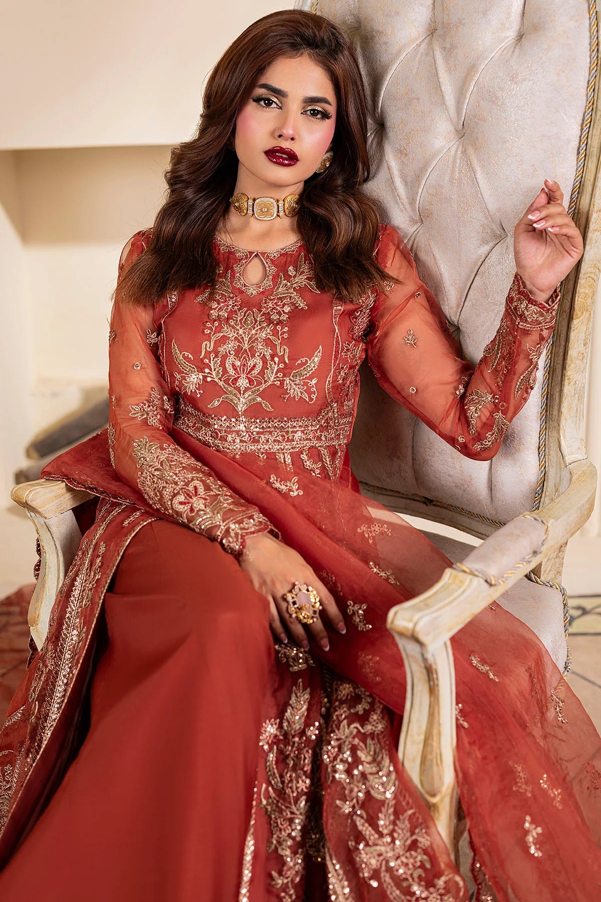 Motifz | EMBROIDERED ORGANZA | 5139-BRANDY