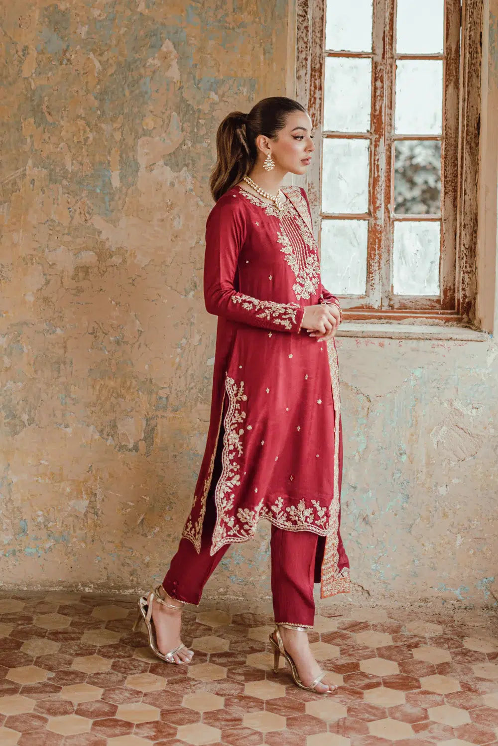 Azure | Embroidered Formals | Majestic Rouge - House Of Anaya