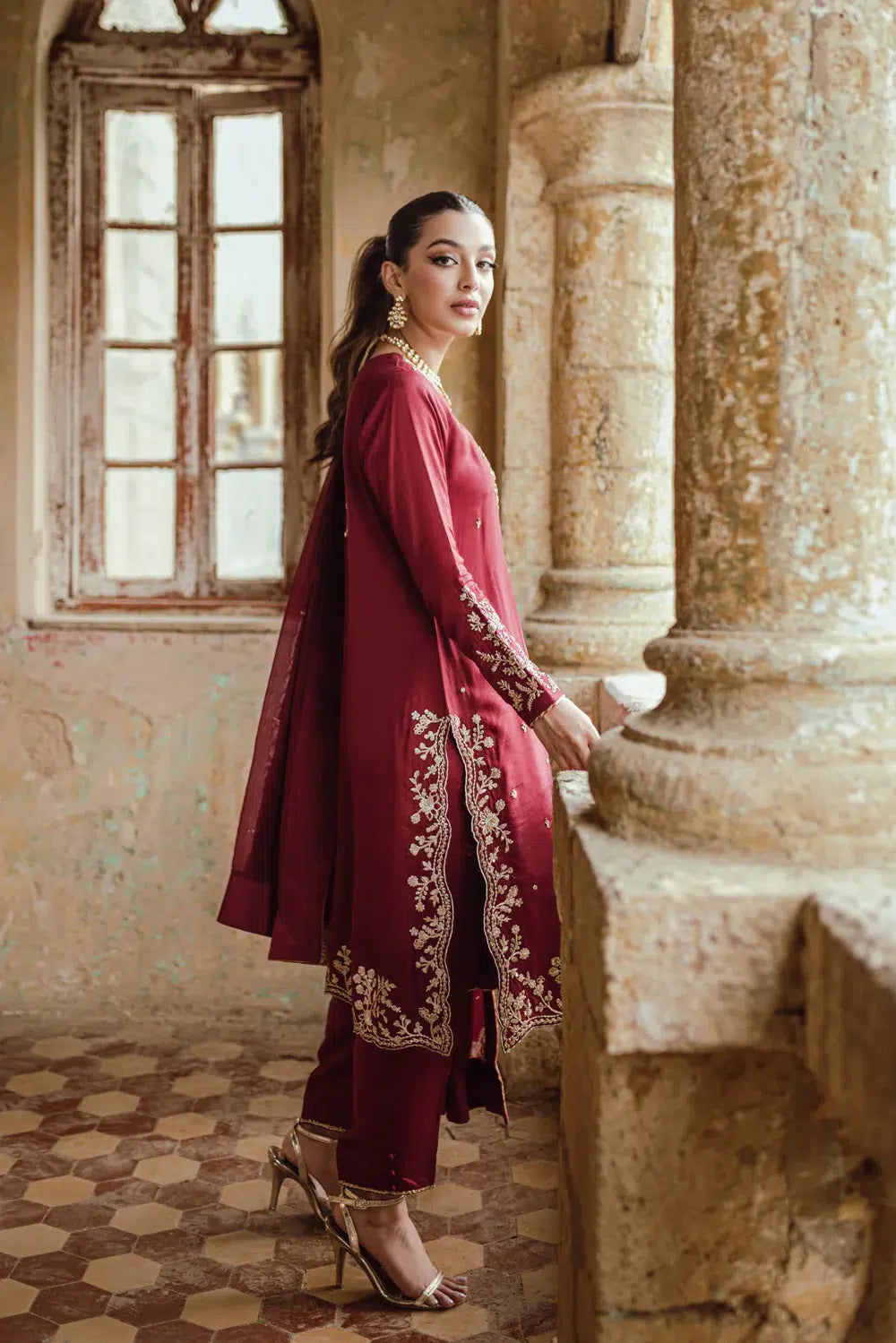Azure | Embroidered Formals | Majestic Rouge - House Of Anaya