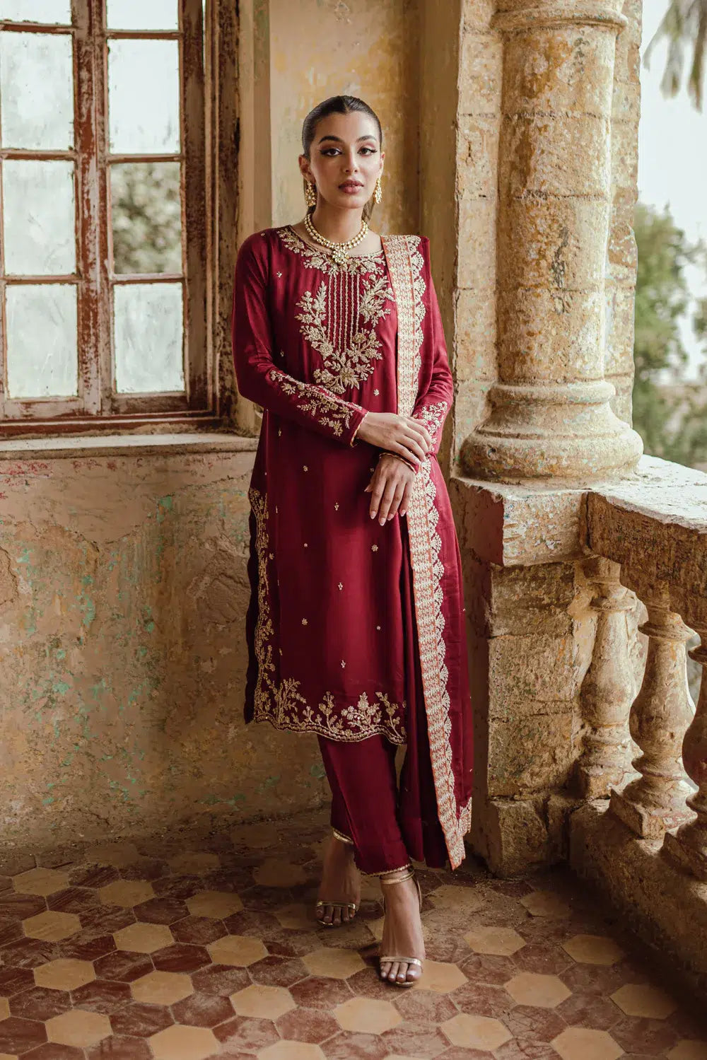 Azure | Embroidered Formals | Majestic Rouge - House Of Anaya