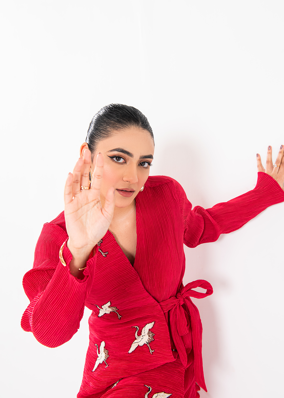 Maria Osama Khan | Claire Pleated Silk | Scarlet - House Of Anaya