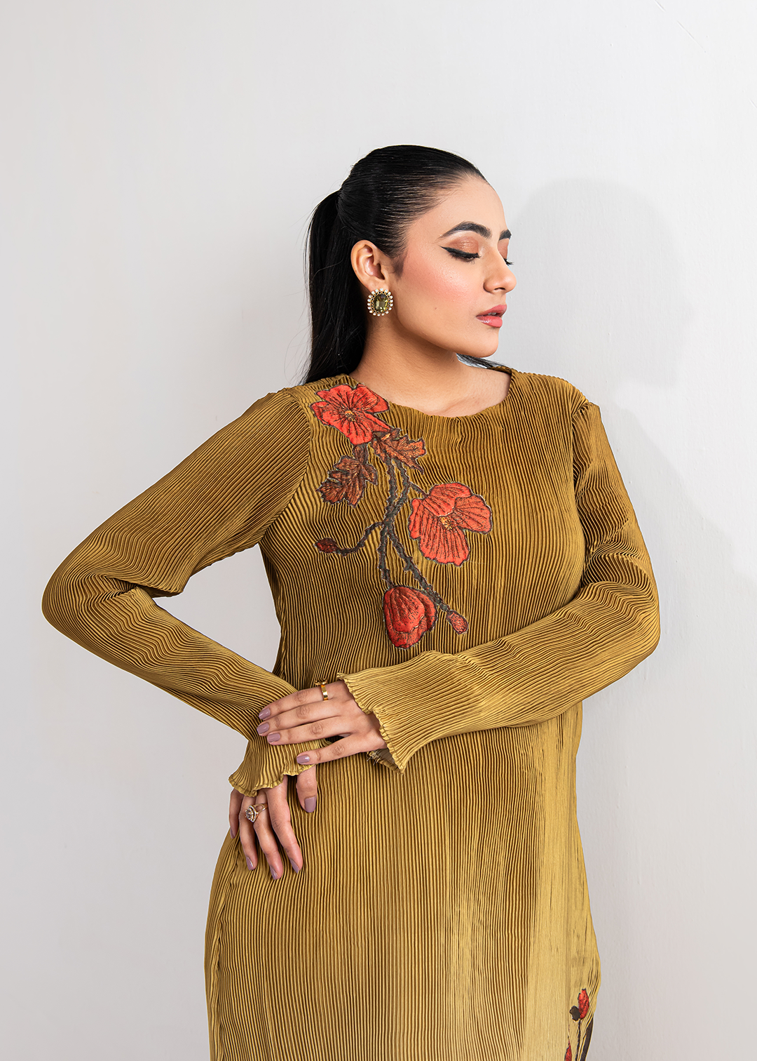 Maria Osama Khan | Claire Pleated Silk | Honeycomb - House Of Anaya