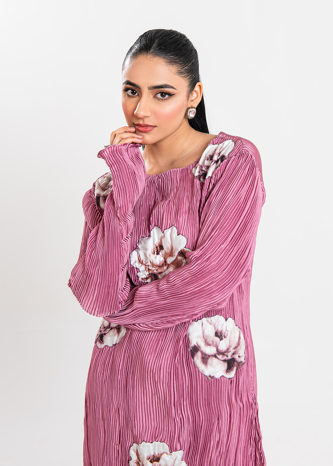 Maria Osama Khan | Claire Pleated Silk | Rosy - House Of Anaya