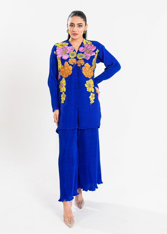 Maria Osama Khan | Claire Pleated Silk | Azure - House Of Anaya