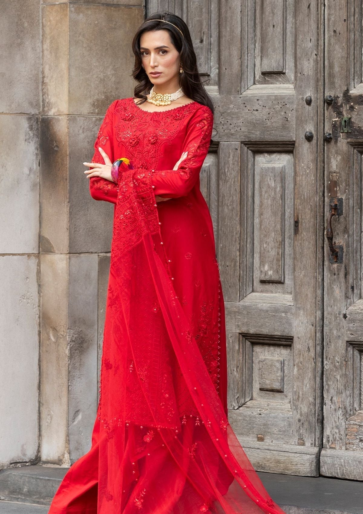 Meem | Luxury Eid Lawn 24 | MD-10 RED - House Of Anaya