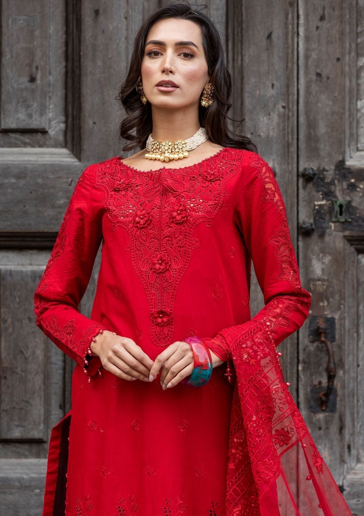 Meem | Luxury Eid Lawn 24 | MD-10 RED - House Of Anaya